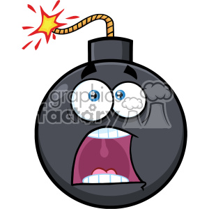 A cartoon bomb with a lit fuse and a scared facial expression.