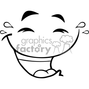 10915 Royalty Free RF Clipart Black And White Laugh Cartoon Funny Face With Smiley Expression Vector Illustration
