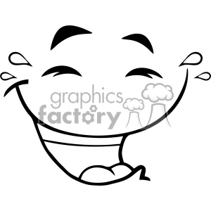 A cartoonish clipart of a comical face with a wide mouth laughing and tears coming from its eyes.