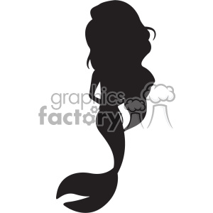 A black silhouette of a mermaid with flowing hair and a long tail.