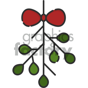 A simple clipart illustration of mistletoe with green leaves and a red bow.