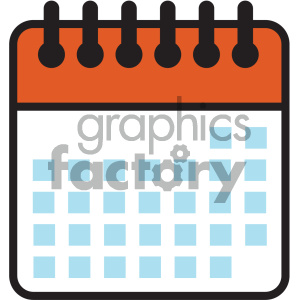 Clipart image of a simplified calendar with orange header and light blue squares representing days.