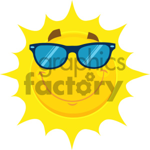Royalty Free RF Clipart Illustration Smiling Yellow Sun Cartoon Emoji Face Character With Sunglasses Vector Illustration Isolated On White Background