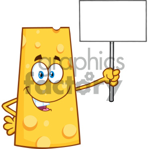 Happy Cheese Cartoon Mascot Character Holding A Blank Sign Vector Illustration Isolated On White Background