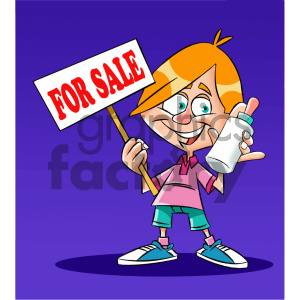 cartoon kid holding a baby bottle for sale