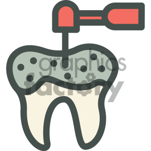 Clipart image of a tooth being drilled with a dental drill, illustrating dental treatment for cavities.