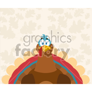 Thanksgiving Turkey Bird Cartoon Mascot Character Vector Illustration Flat Design Over Background With Autumn Leaves_1
