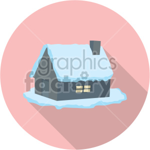 snow covered cabin on pink background