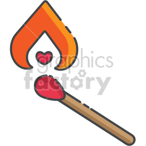   The clipart image depicts a burning match, with a flame made out of different-sized shapes, and a red heart-shaped flame coming off the match. The image is associated with Valentine