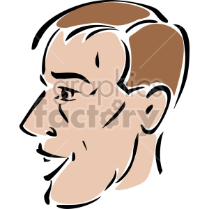 Vector clipart of a smiling man's profile with stylized features and short hair.