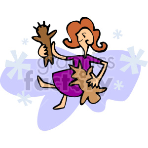 A cartoon-style clipart image of a girl with red hair in a purple dress playing with toys.