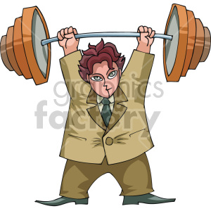 A cartoon man in a suit lifting a heavy barbell above his head, illustrating strength and determination.