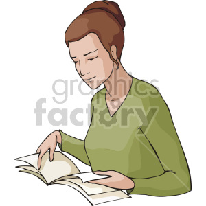 Clipart image of a woman reading a book.