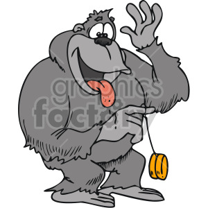 A playful cartoon gorilla with a cheerful expression, sticking out its tongue and holding a yellow yo-yo.