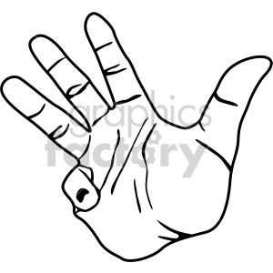 Clipart image of a hand in American Sign Language (ASL) sign for 'I Love You'.