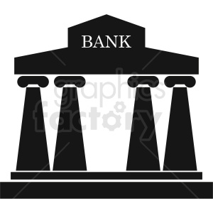 Clipart image of a classical bank building with four pillars and the word 'BANK' on the pediment.