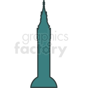 Clipart image of a simplified tower or spire with a curved base and pointed top, filled with teal color.