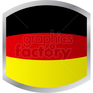 The image displays a shield-shaped graphic with the design of the German flag, represented by three horizontal stripes in black, red, and yellow from top to bottom.
