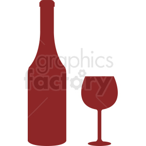 red bottle of wine and glass silhouette vector