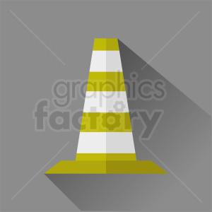 A flat design image of a yellow and white traffic cone on a gray background with long shadow.