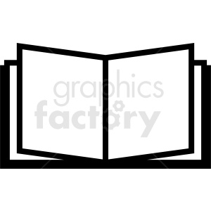 Simple black and white clipart image of an open book.