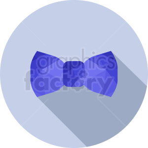 A purple geometric bow tie clipart image with long shadow effect set against a light blue circular background.
