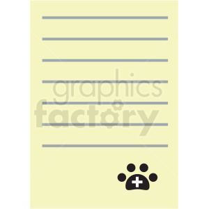 Clipart image of a lined paper with a medical paw print symbol at the bottom.