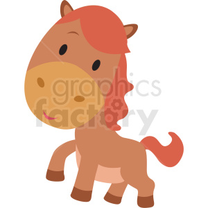 A cute, animated clipart image of a smiling brown horse with a light brown face and reddish mane and tail.