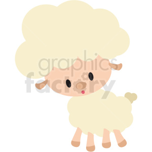 The image shows a cute and simple cartoon representation of a sheep or lamb. It has a fluffy off-white body, with a paler, oversized woolly head. The lamb's face shows two black-dot eyes and a tiny pink nose with a dot for the mouth, giving it a friendly appearance. The sheep's ears and legs are beige and are drawn in a minimalistic style.