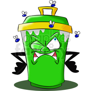 Cartoon trash can character mad about flies