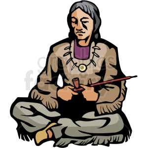 Traditional Attire Sitting with Pipe