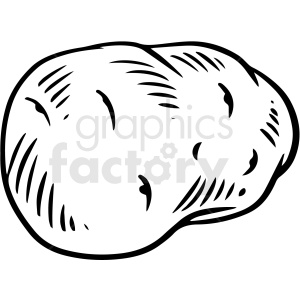 A black and white clipart image of a potato, featuring simple and minimalistic lines to represent texture and shape.