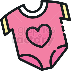 A clipart image of a pink baby onesie with a heart design in the center.