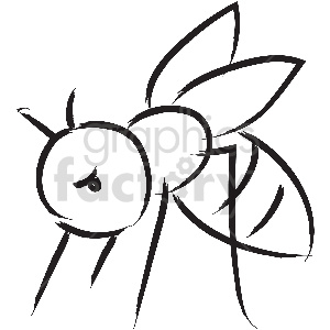 A simple, black line-drawn clipart of a bee with two wings and a curved stinger. The bee has a round head and body with an angry expression.