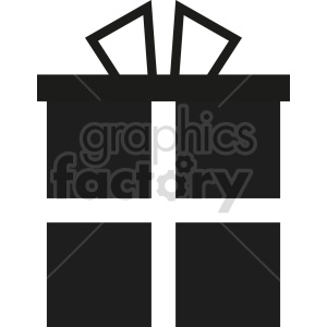 A black and white clipart image of a gift box with a ribbon on top.