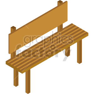 A clipart image of a simple wooden bench with a backrest, showcased in an isometric view.