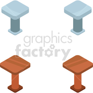 A clipart image showing four isometric tables. The top two tables are grey with a modern design, while the bottom two tables are brown with a traditional wooden appearance.