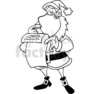 black and white Santa checking the naughty list vector clipart