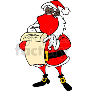 Clipart of Santa Claus wearing a face mask and holding a list.