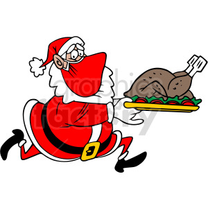 Santa wearing mask running holding dinner plate vector clipart