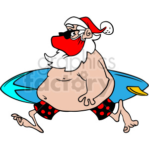 fat surfing Santa wearing mask vector clipart