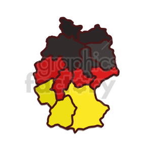 Clipart of Germany divided into regions colored in black, red, and yellow, resembling the national flag.