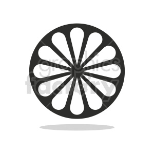 Clipart of a lemon slice symbol in black and white.