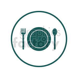 Clipart image of a dinner setting with a plate, fork, and spoon.