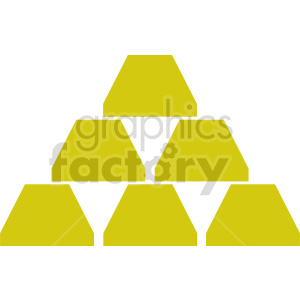 Clipart image of five yellow trapezoids arranged in a pyramid-like structure. These could be blocks of gold bullion 