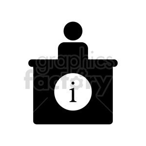 Clipart image of a person behind an information desk with the letter 'i' symbol.