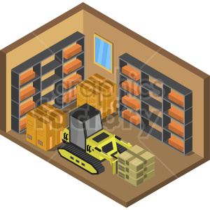 Isometric Warehouse with Forklift and Shelves