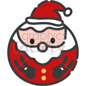 Clipart image of Santa Claus featuring a round face, red hat with white trim, black mittens, and a classic white beard and mustache, drawn in a simple, cartoonish style.