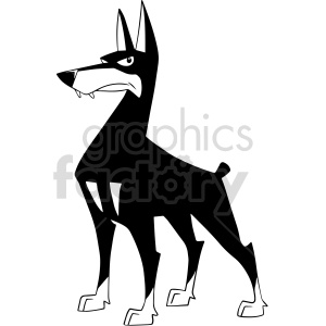A black and white clipart image of an angry cartoon dog with sharp ears and an aggressive expression.