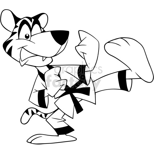 black and white cartoon tiger doing martial arts clipart